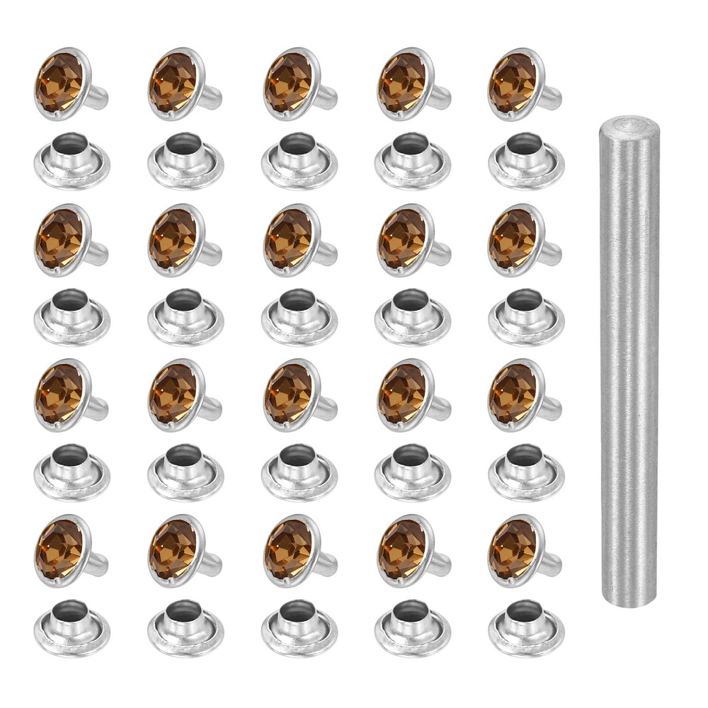 100pcs Crystal Rivets 8mm Rhinestone Stud with Installation Tool, Silver Brown