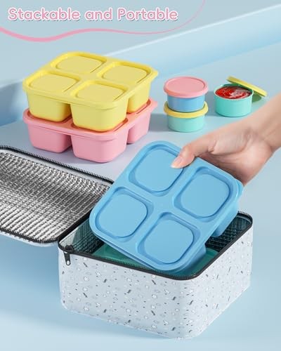 4 Pcs Snack Box Containers Set, Reusable 4 Compartment Lunchable 4 pcs