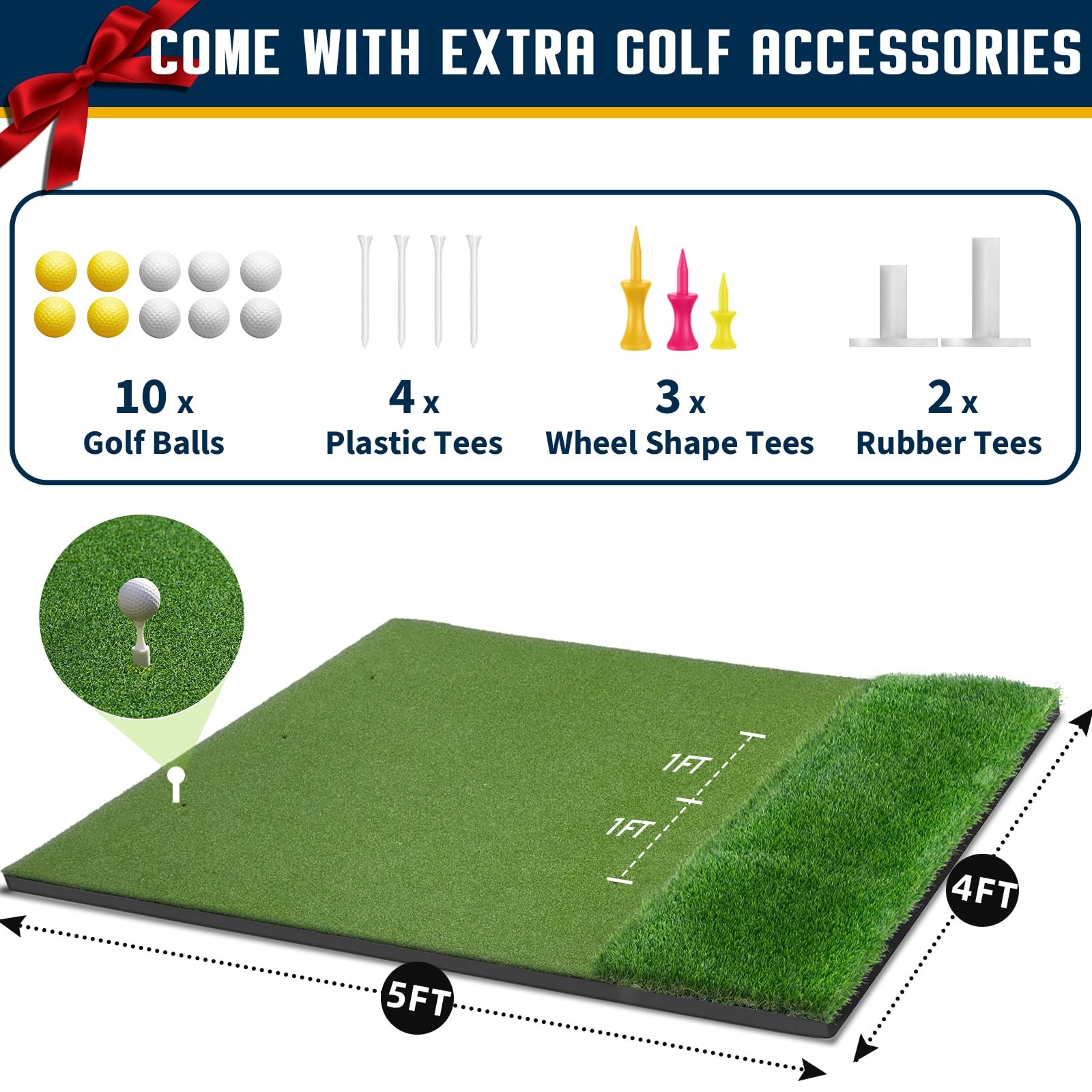 Dual-Turf Golf Mat 36mm 5x4ft/5x5ft Extra Thick Hitting Mats Practice Outdoor
