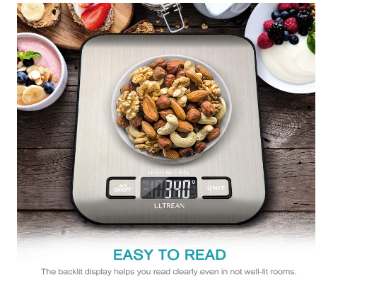 Digital Kitchen Scale Stainless Steel Waterproof Tare Function Large LCD Display