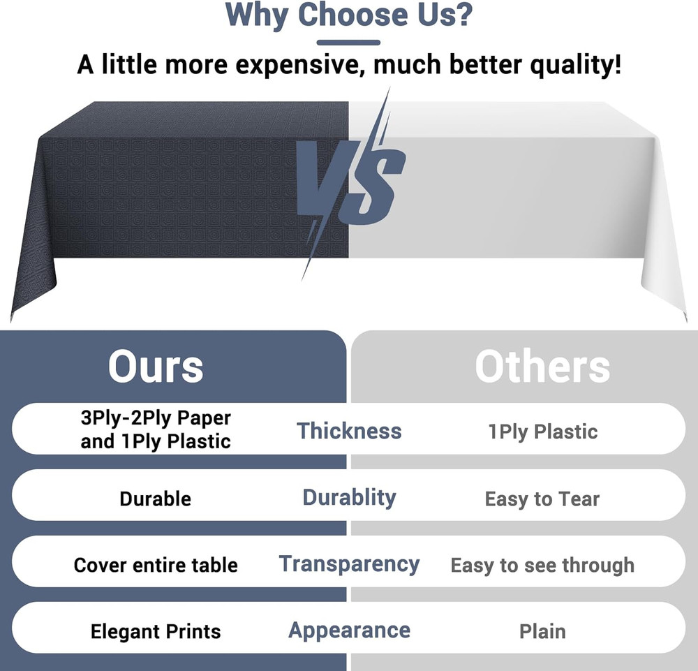 Black Paper Tablecloths for Rectangle Tables 5 Pack, 54''×108'' Disposable Table