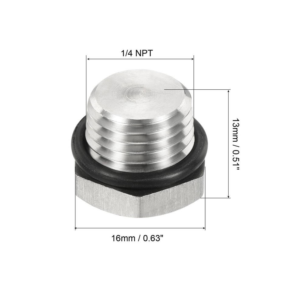 3pcs 1/4 NPT Male Plug Thread Hex Head Socket Solid Pipe Fitting Sealing Ring