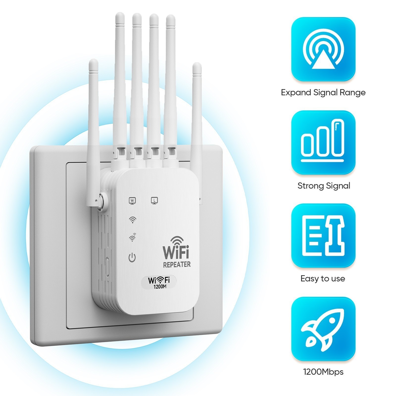 WiFi Extender 6-Antenna Strong Signal, 1200Mbps Dual Band (5GHz/2.4GHz) Booster