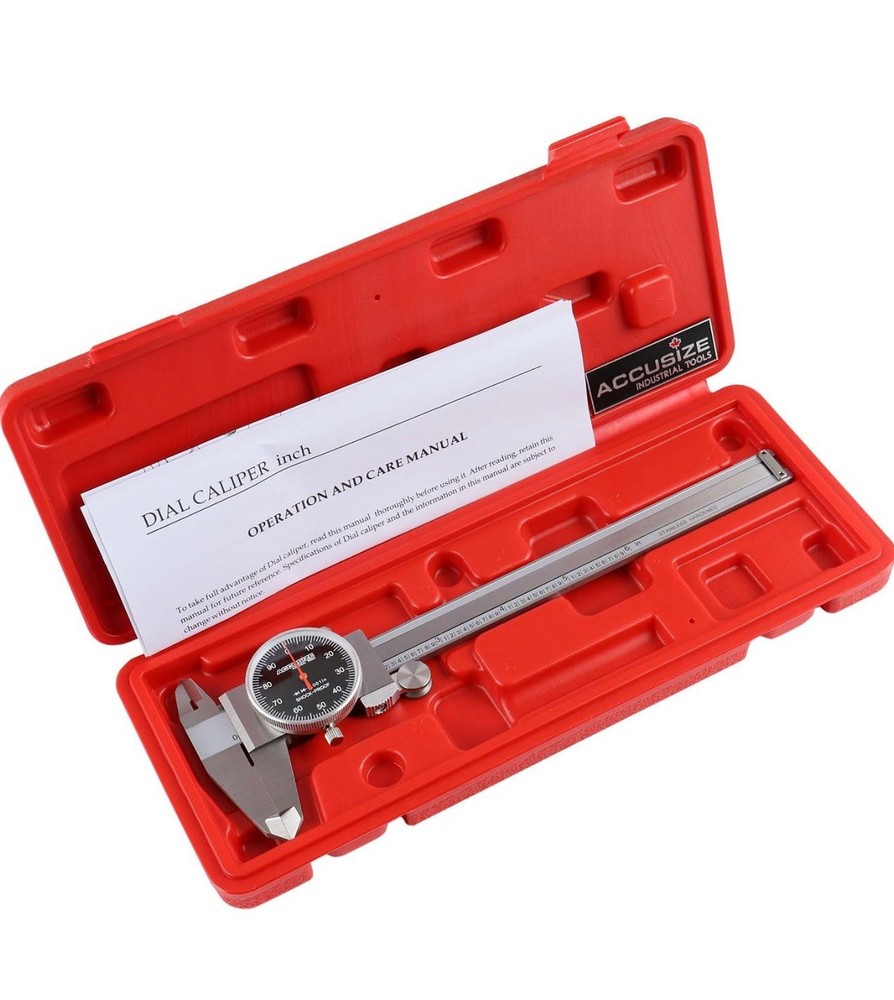 0-6" x 0.001" (Range x Resolution) Dial Caliper, Black Face Red Needle, Stain...