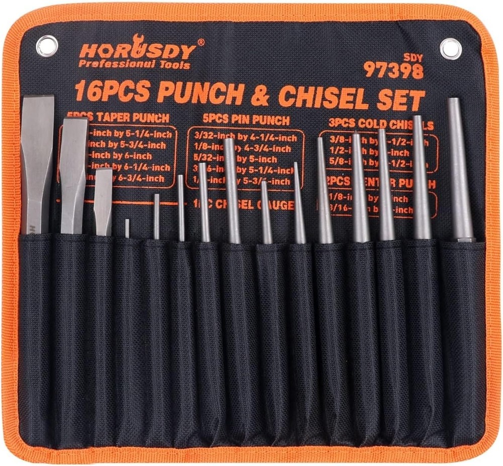 Versatile 16-Piece Punch and Chisel Kit for Precision Crafting and DIY Projects