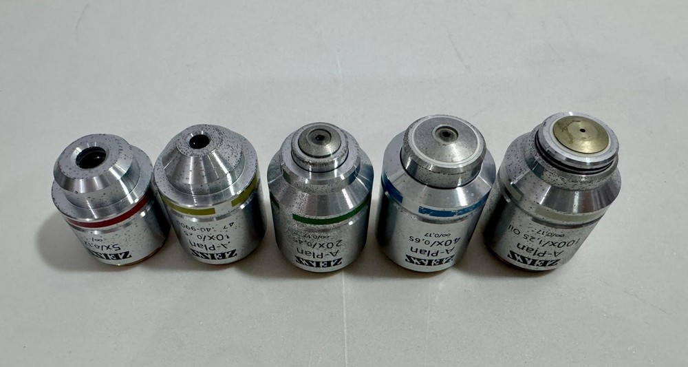 ZEISS A-Plan Microscope Objective Set – 5 Pieces – 5× / 10× / 20× / 40× / 100×