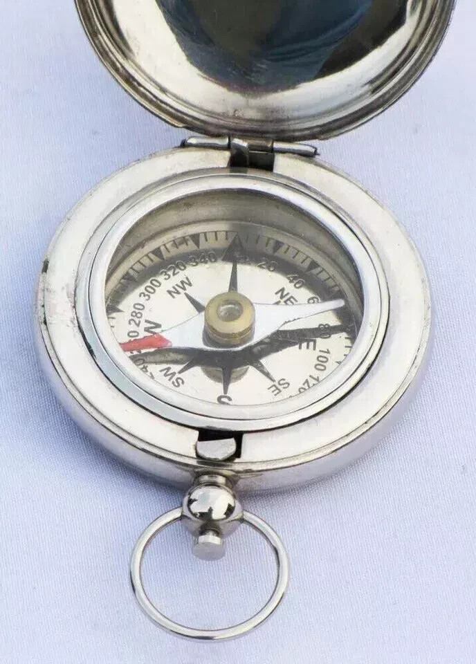 Adventure Solid Silver Vintage Handmade Brass Nautical Pocket Compass Gift