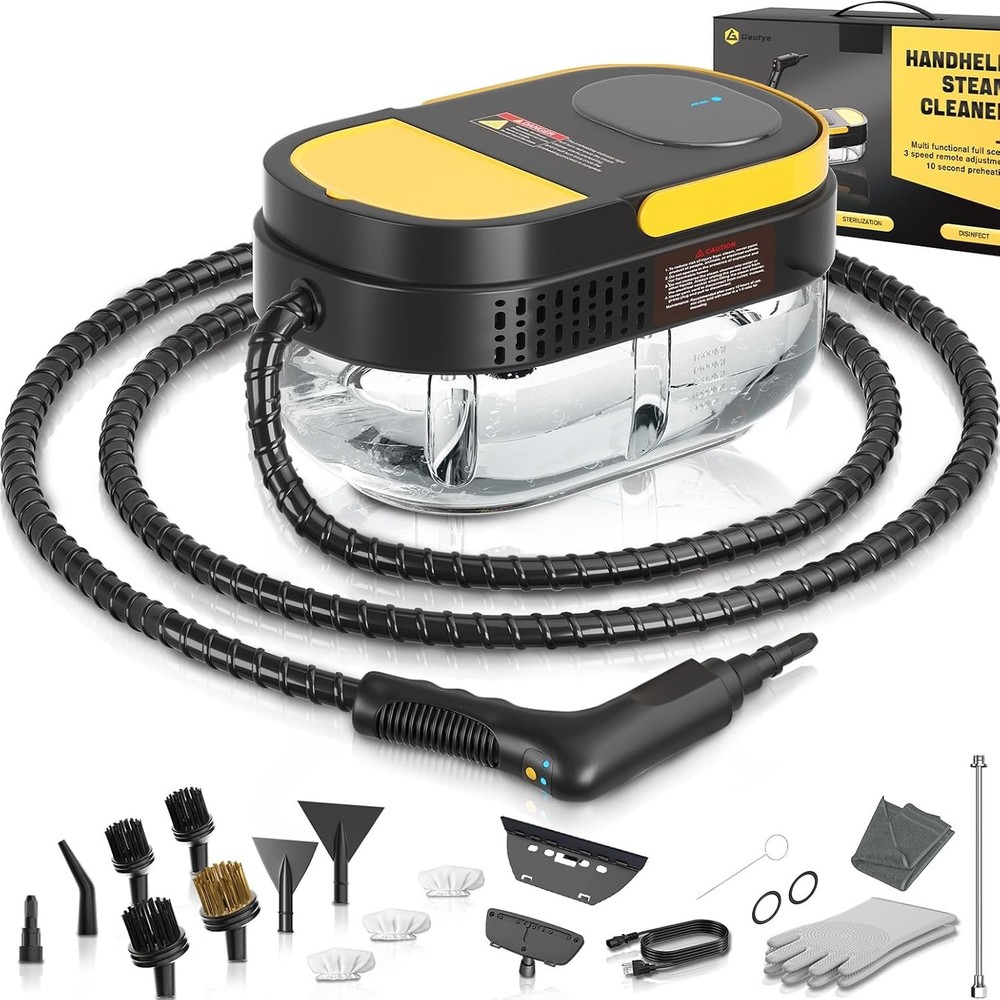 Portable Handheld Steam Cleaner with 15 Accessories - 3 Level Adjustable Handle