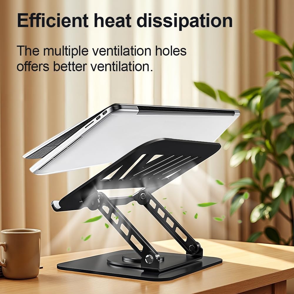 Adjustable Laptop Stand Foldable Computer Riser Heat Vent Ergonomic Black