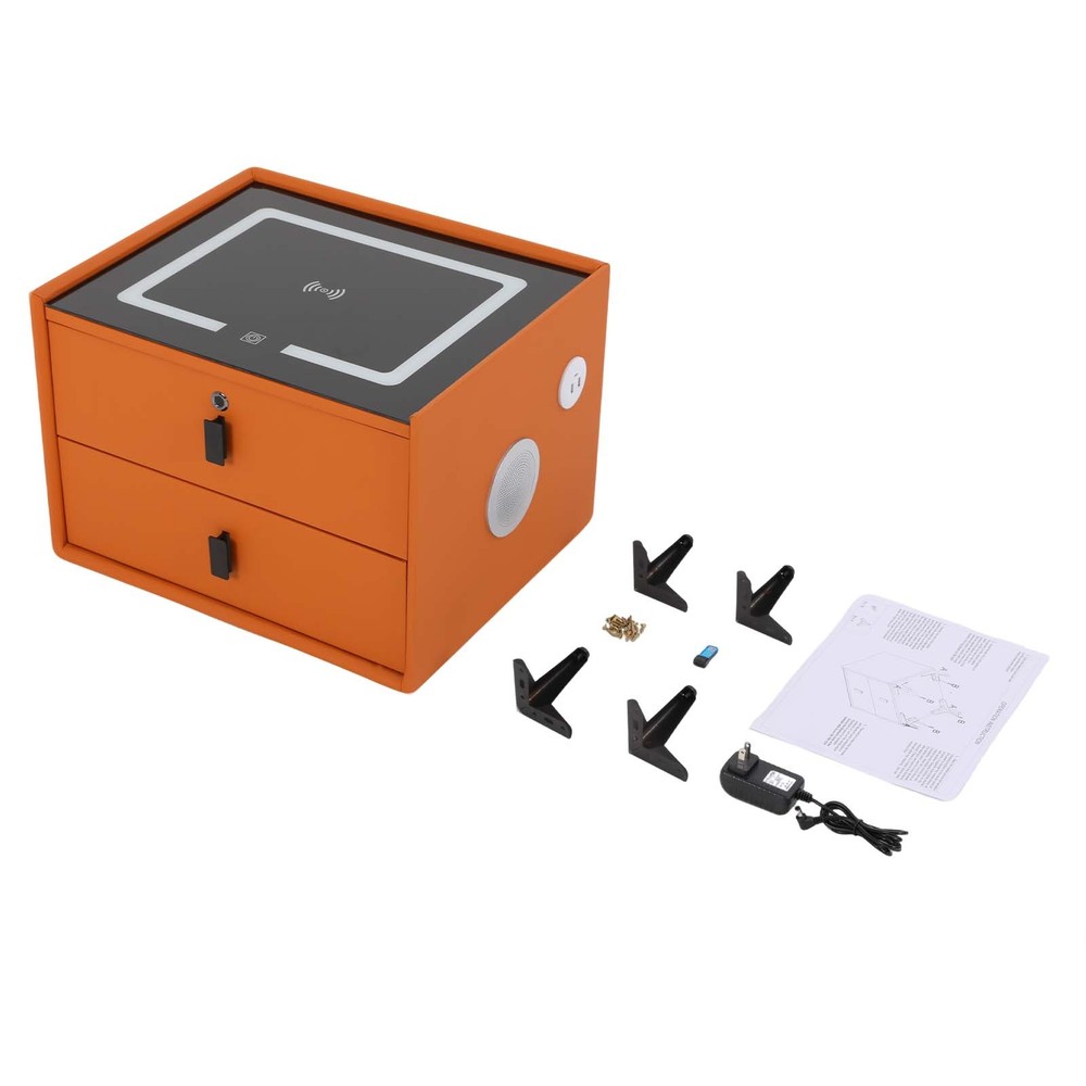 Bedside Table Bluetooth Speaker Smart Nightstand w/ Light USB&Wireless Charging