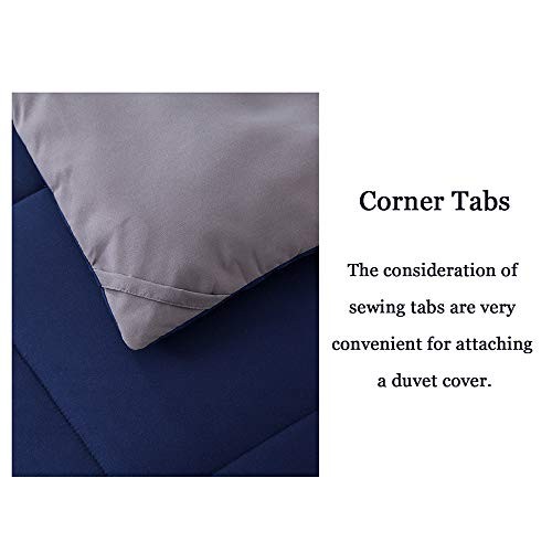Reversible Down Alternative Comforter - Corner Duvet Tabs- Queen Blue/Grey