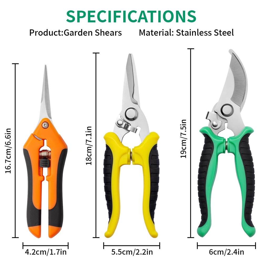 Garden Pruning Shears 3 Pack Gardening Scissors Multicolor