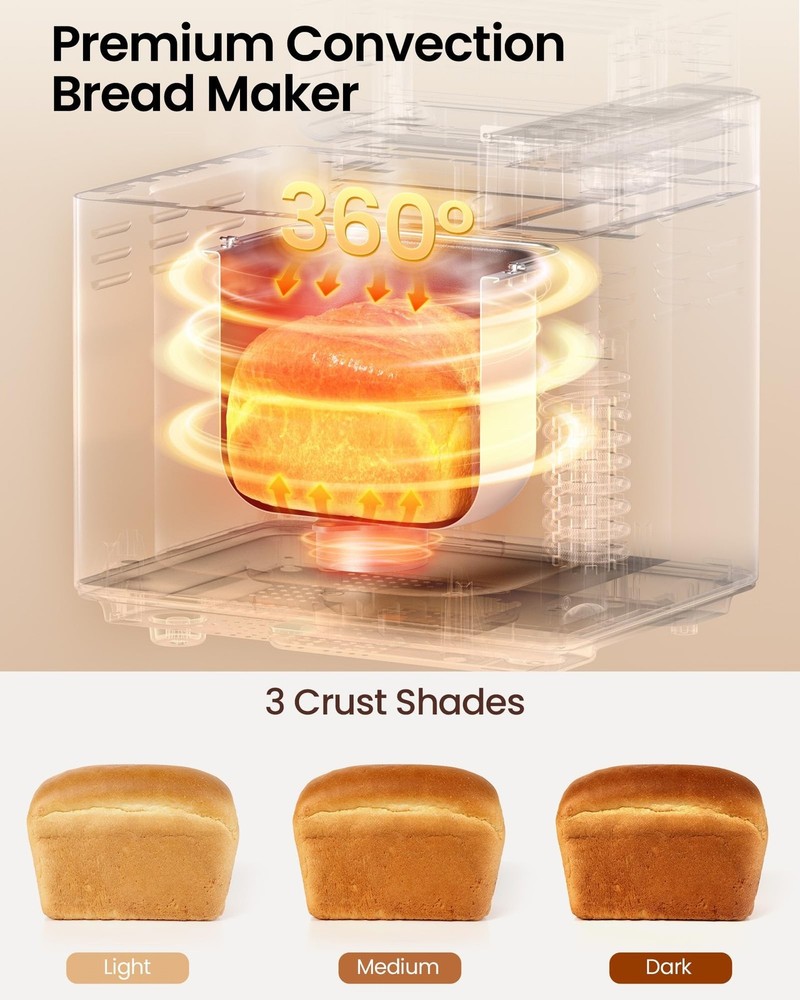 25-in-1 Bread Maker Machine with Automatic Dual Dispenser, 2LB Stainless Stee...
