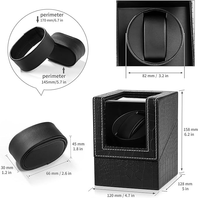 Efaithtek Automatic Single Watch Winder Black Crocodile Pattern Leather