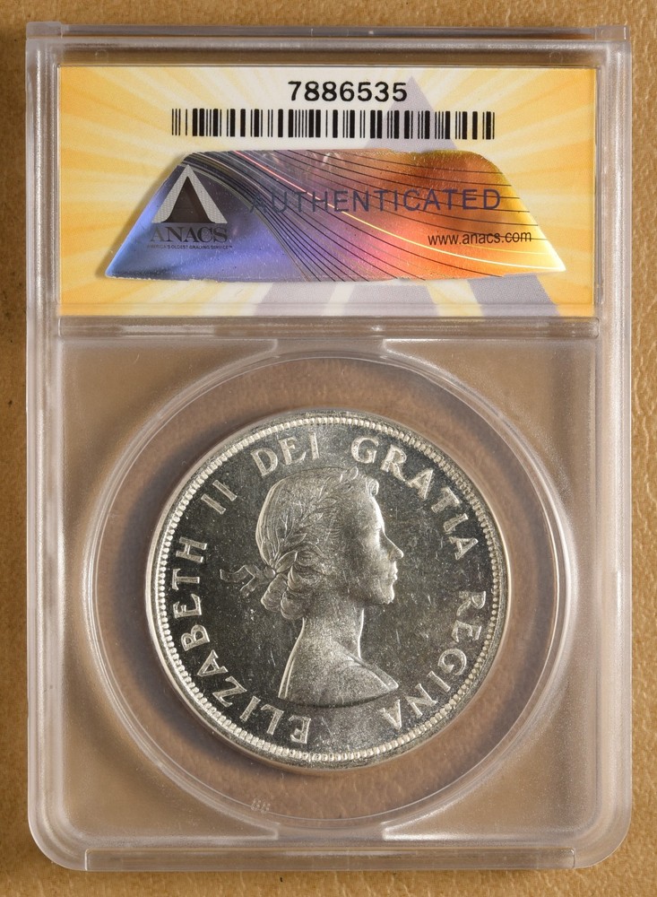 1953 Canada Silver Dollar with Strap ANACS MS63