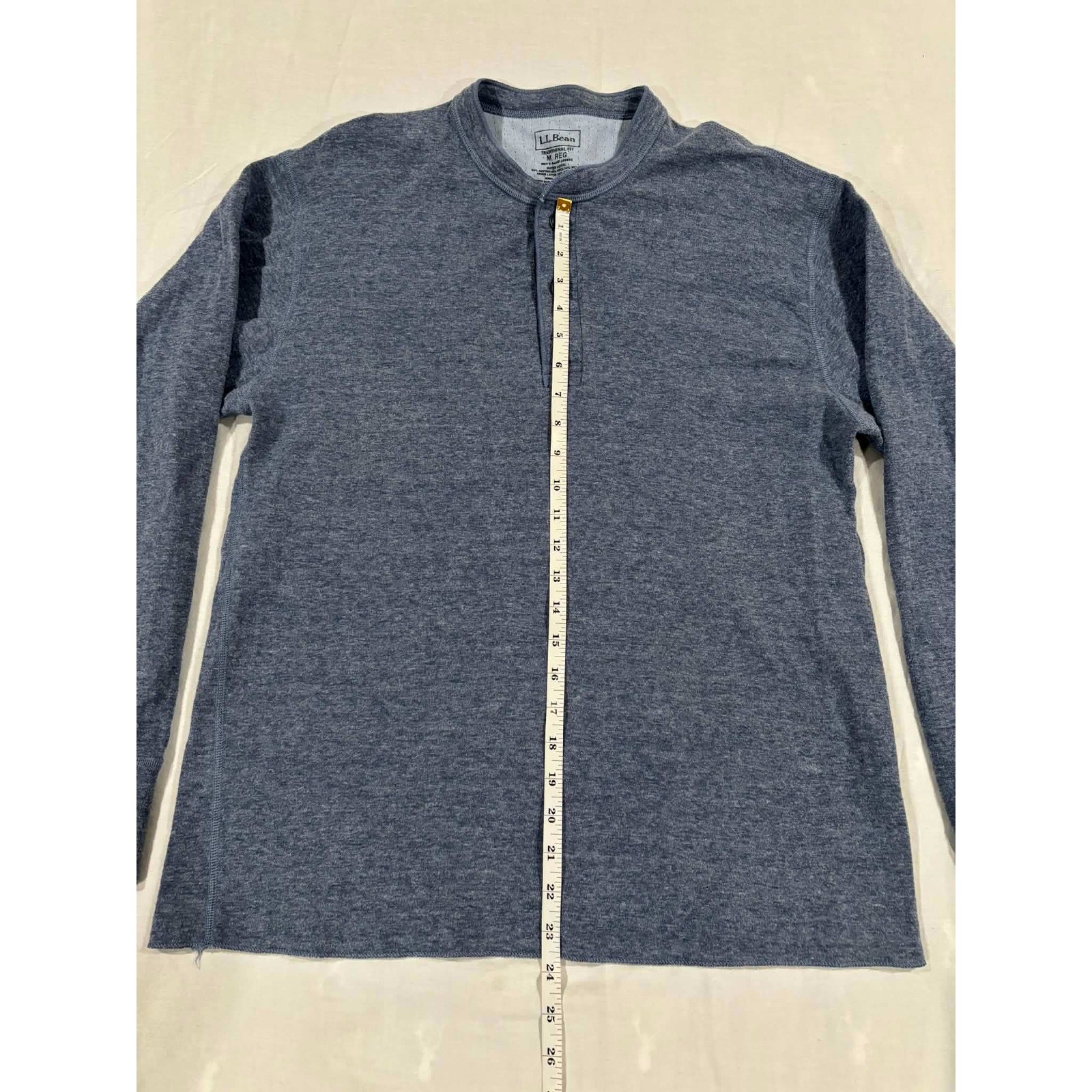 LL Bean Mens Traditional Fit Henley Long Sleeve Shirt Blue Medium Cotton Blend