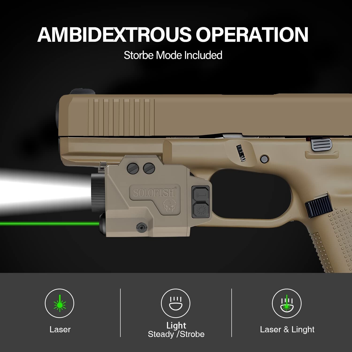 SOLOFISH 650 Lumen Flashlight & Green Laser Sight Pistol Magnetic Rechargeable