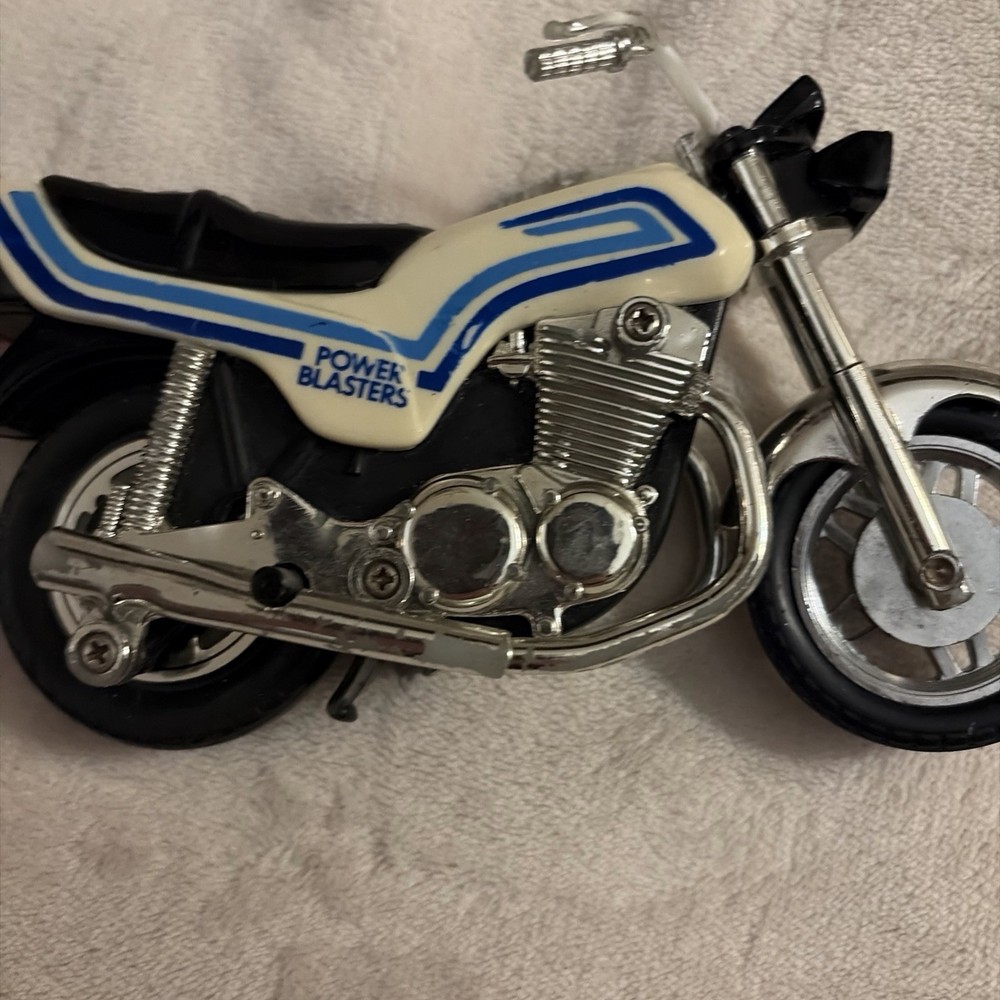 Vintage 1980s Kidco Power Blasters Pull String Motorcycle Blue White