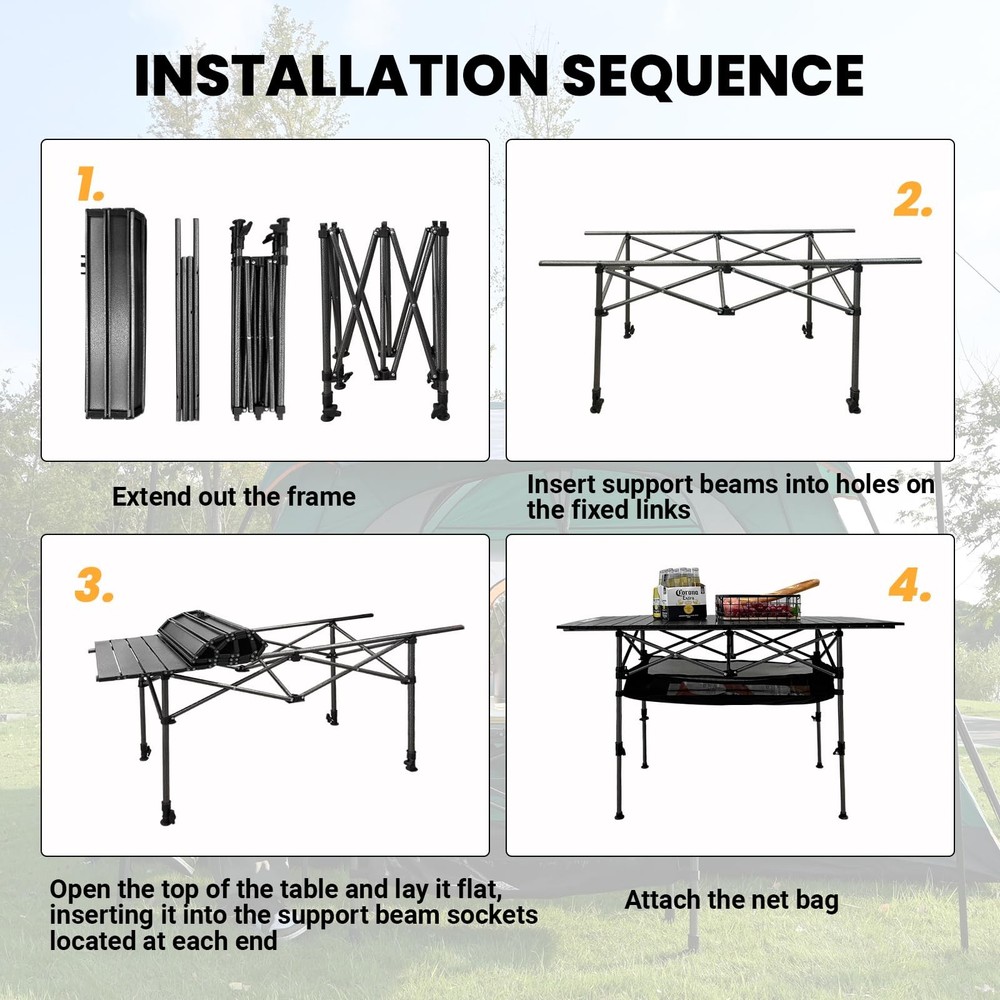 Camping Table Foldable, Height Adjustable Aluminum Roll Up Table with Easy Ca...