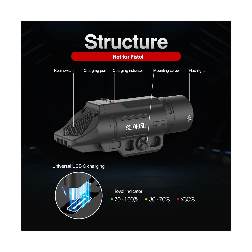 Solofish 1500 Lumen Slidable Tactical Flashlight Compatible with Pi... Fast Ship