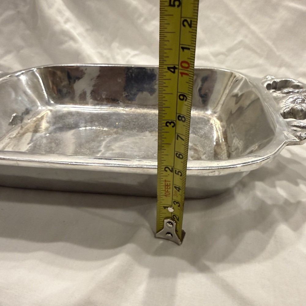 Vintage Silver Tone Serving Dish Ornate Handles Rectangular Vanity Tray 13”