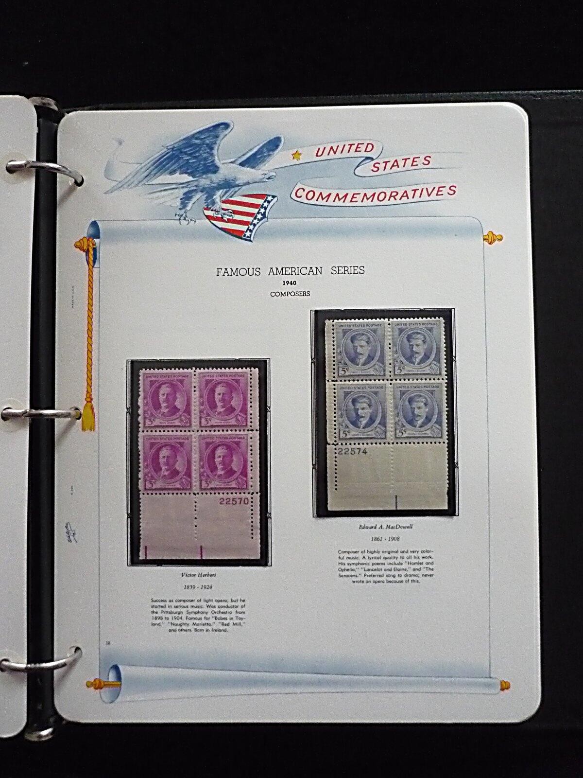 WHITE ACE COMMEMORATIVE STAMP ALBUM - 69 PLATE BLOCKS - 1932-1941 + DUST COVER