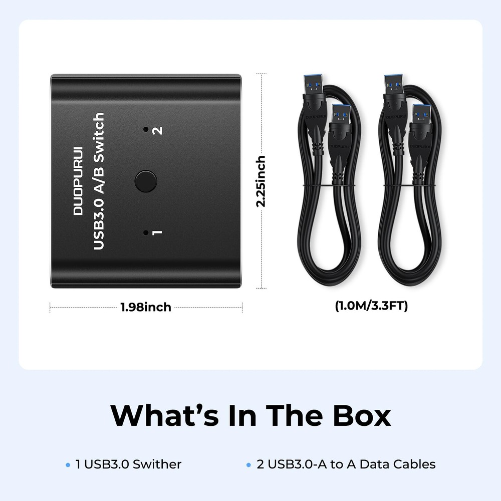 USB 3.0 BiDirectional Switch 2 In 1 Out Switcher 2 Computer Share Printer