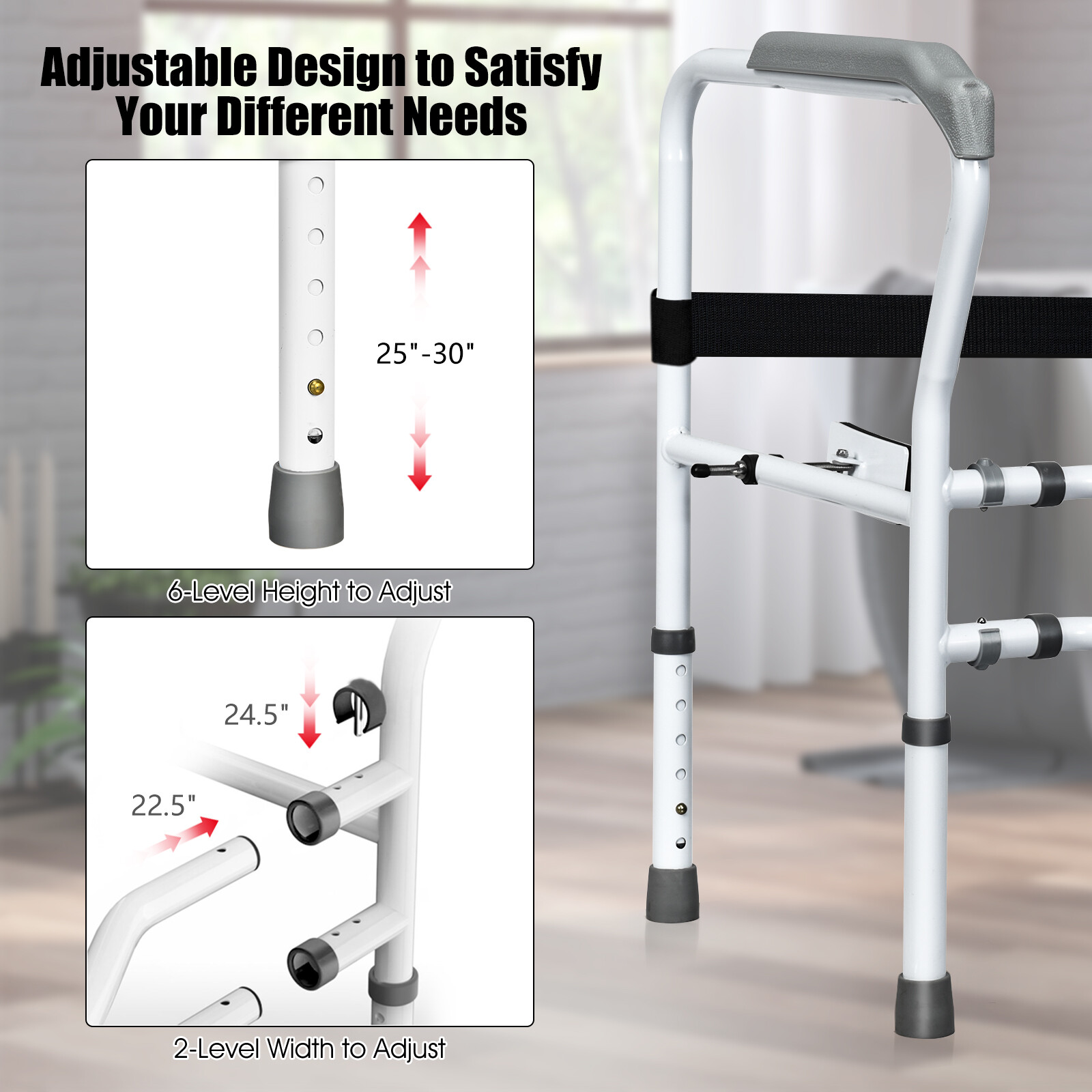 Steel Safety Toilet Rail w/ Created Fixable Clamp Adjustable Handicap Frame