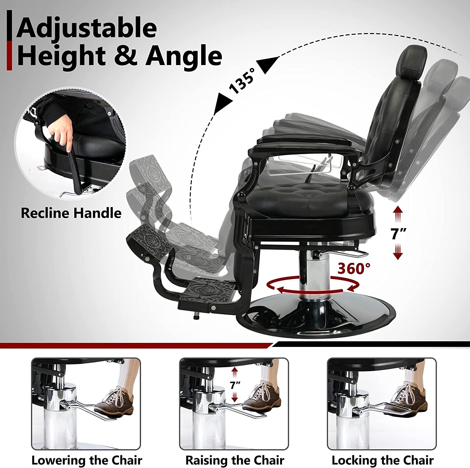 Vintage Heavy Duty Hydraulic Barber Chair Recline All Purpose Beauty Salon Chair