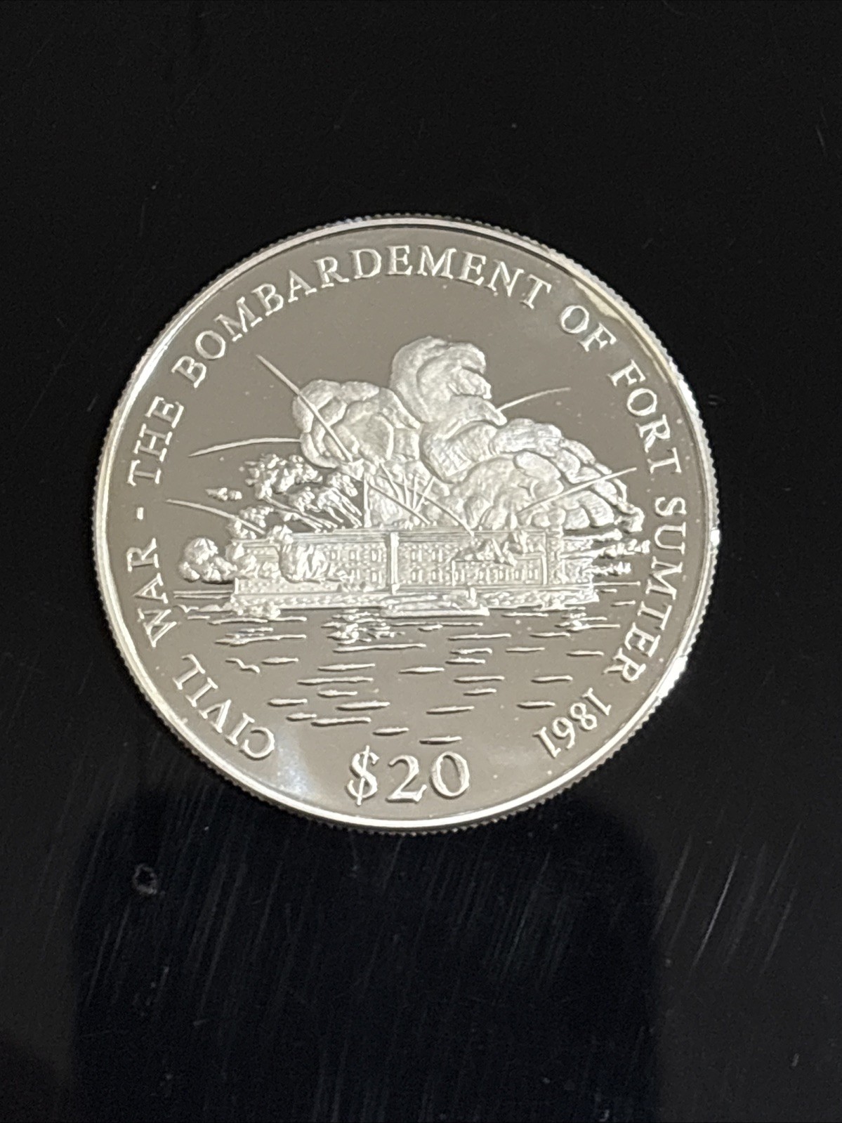 2000 LIBERIA $20 BOMBARDMENT OF FORT SUMTER 1861 .999 SILVER PROOF # 08507