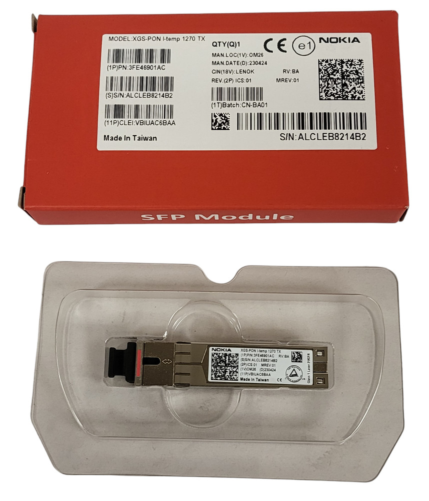 NEW Nokia XGS-PON I-Temp 1270 TX SFP Transceiver Module 3FE46901AC
