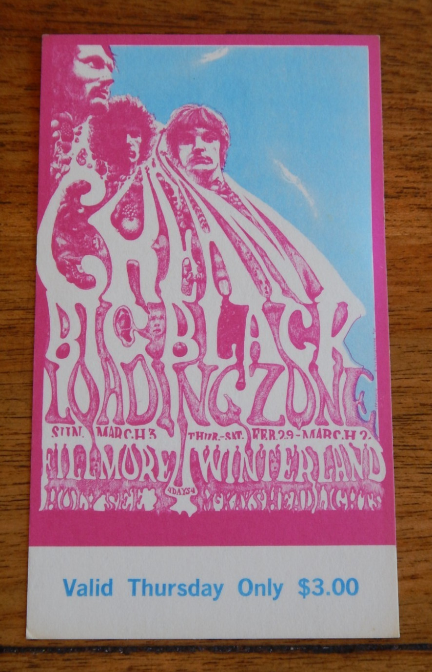 1968 CREAM BG 109 BILL GRAHAM FILLMORE / WINTERLAND THURSDAY TICKET, CONKLIN