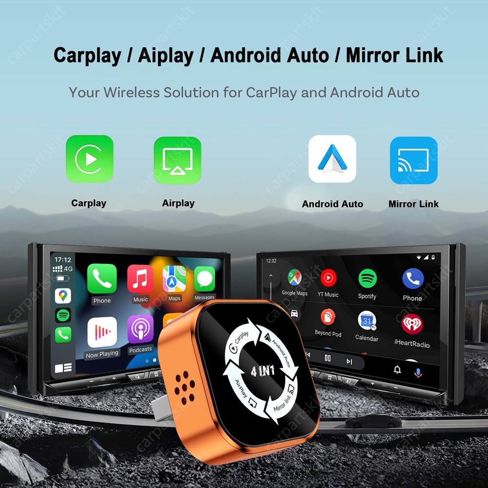 4-in-1 Wireless CarPlay Android Auto Adapter - Screen Mirror Link AirPlay
