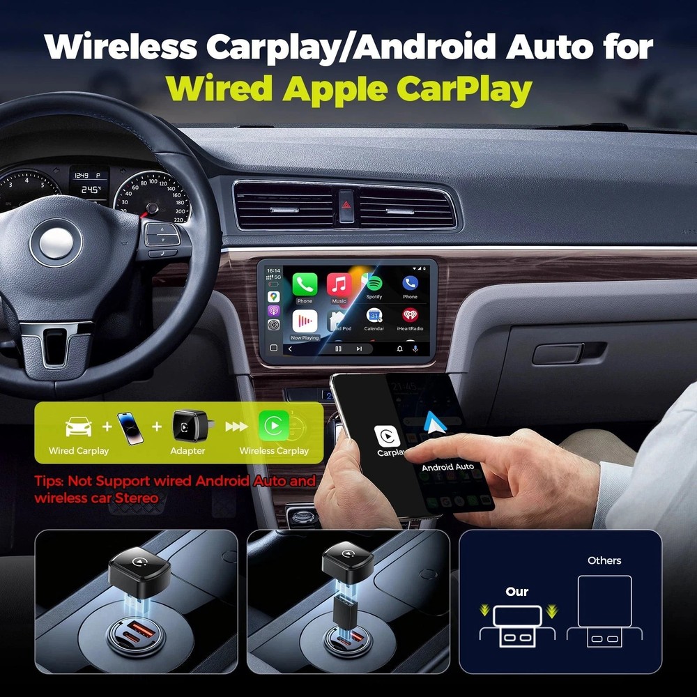 4-in-1 Wireless CarPlay Android Auto Adapter Plug & Play USB for iPhone Android