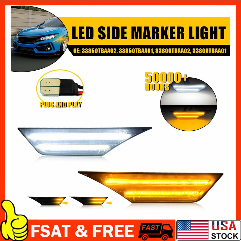 Smoked Sequential Signal LED Side Marker Lights For 16-21 Honda Civic 1-10Set