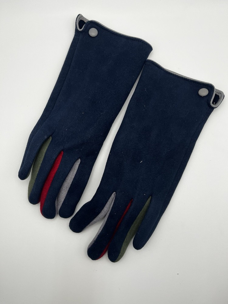 Suede Driving Gloves Navy Blue Multi-color