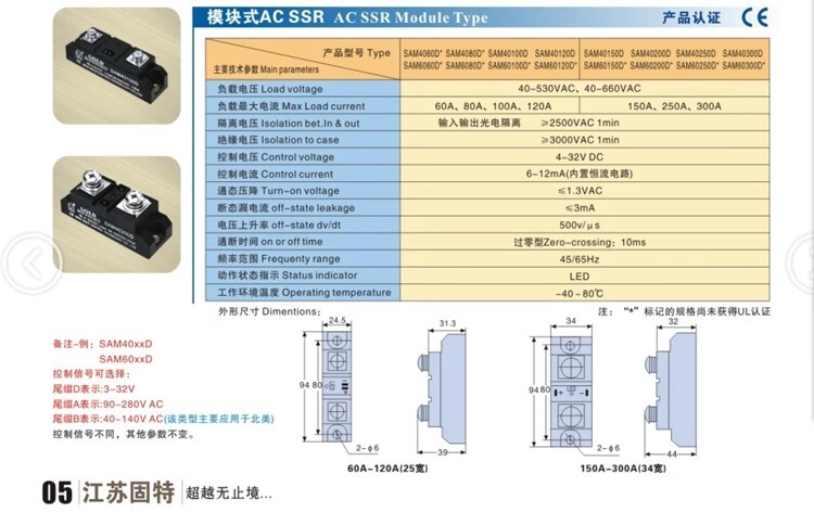 GOLD Industrial solid state relay SAM40250D 250A Dc controlled AC 220V