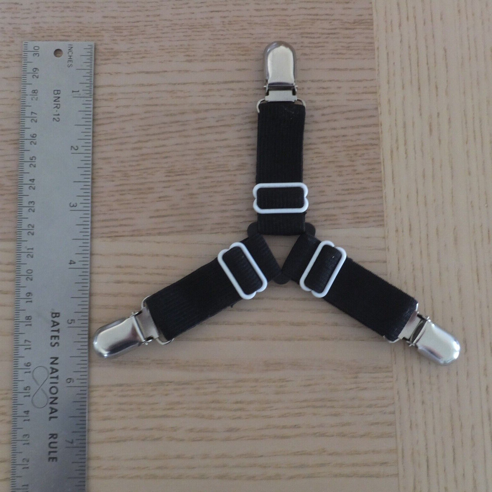 2 Bed Sheet Fasteners, 2 Adjustable Elastic Straps, Black