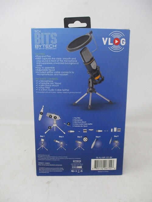 Tech Bits Bytech VLOG Microphone with Tripod Stand & Pop Filter