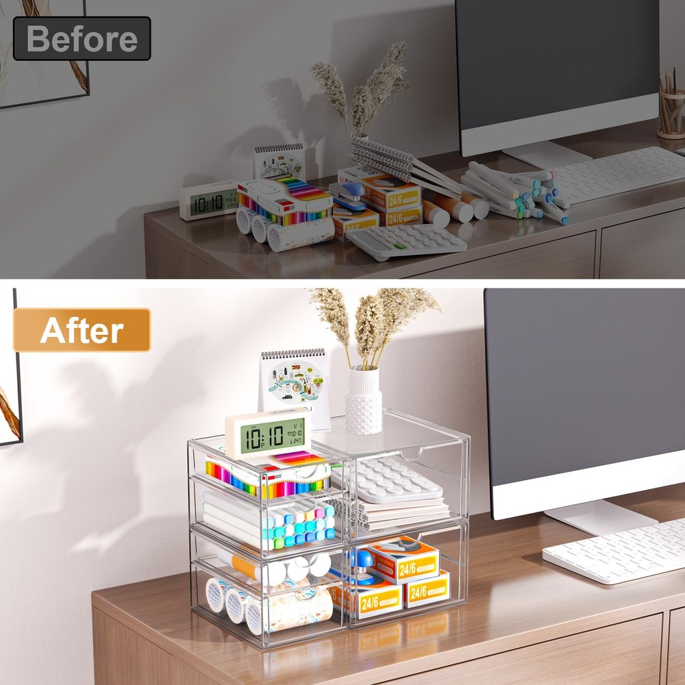 YFXCVSL Clear Stackable Storage Drawers, Acrylic 7 Transparent