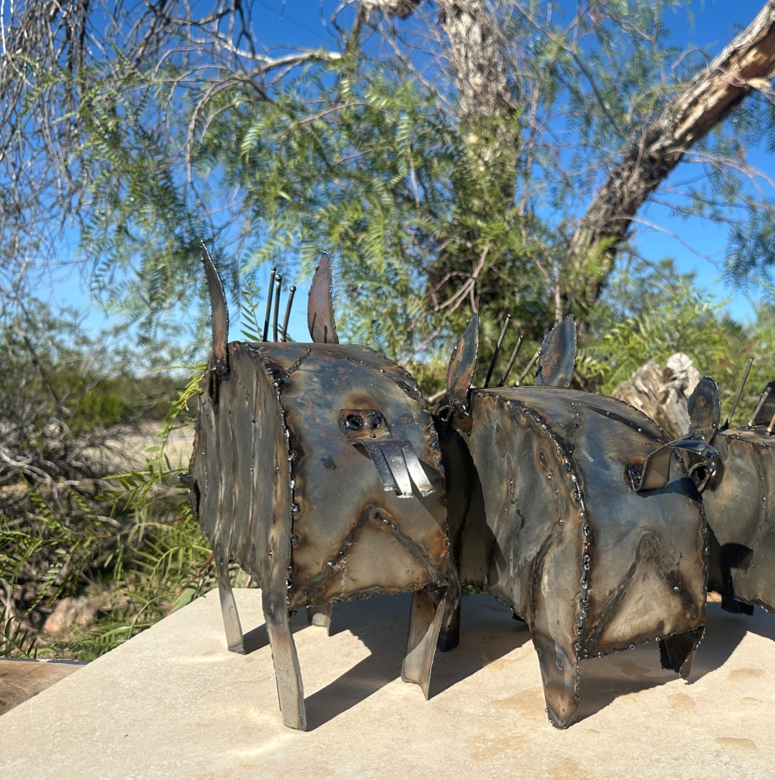 Handcrafted Rustic Metal Javalina Quail Yard Art