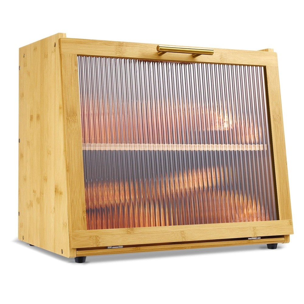 Joyvilla Double Layer Bamboo Bread Box for Kitchen Countertop, Bread Storage ...