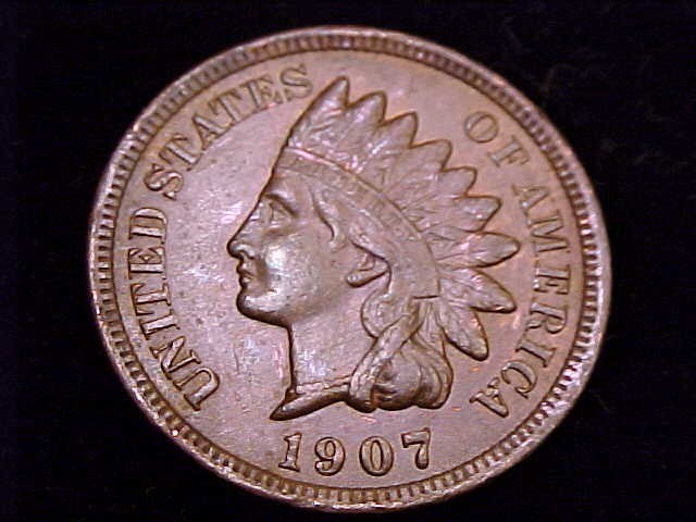 1907 Indian Head Cent, About Uncirculated Grade.