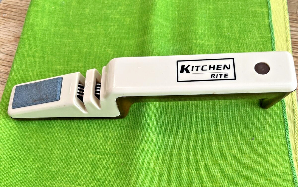 Vtg Kitchen Rite Knife & Scissor Sharpener w/Grind Stone Handheld 8.5" Plastic