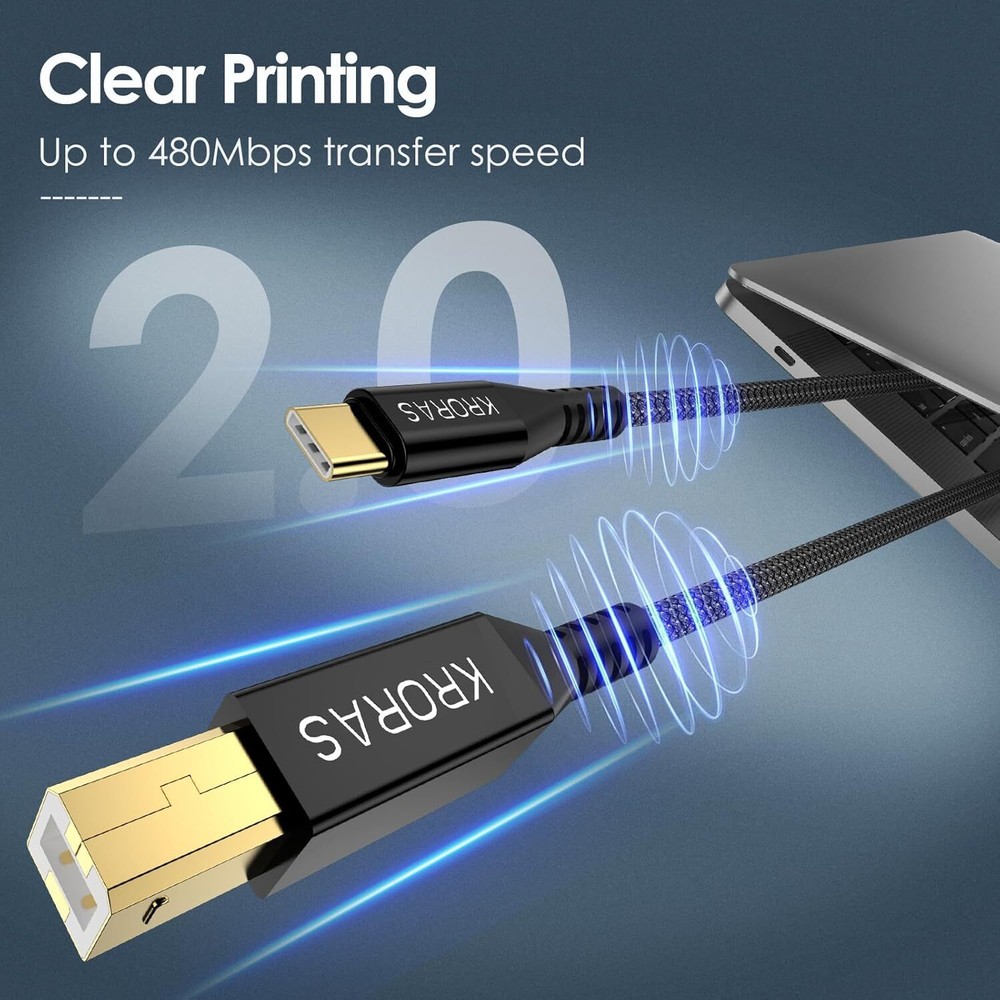 USB B to USB C Printer Cable 10 Feet, USB C Printer Cable