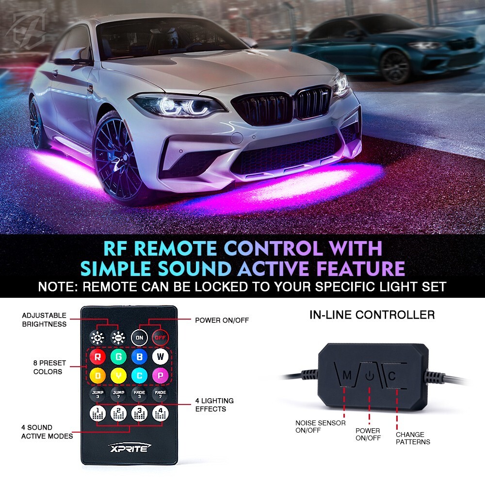 Double Row LED RGB Lights Strip Neon Underglow LED Kit Remote & Bluetooth APP