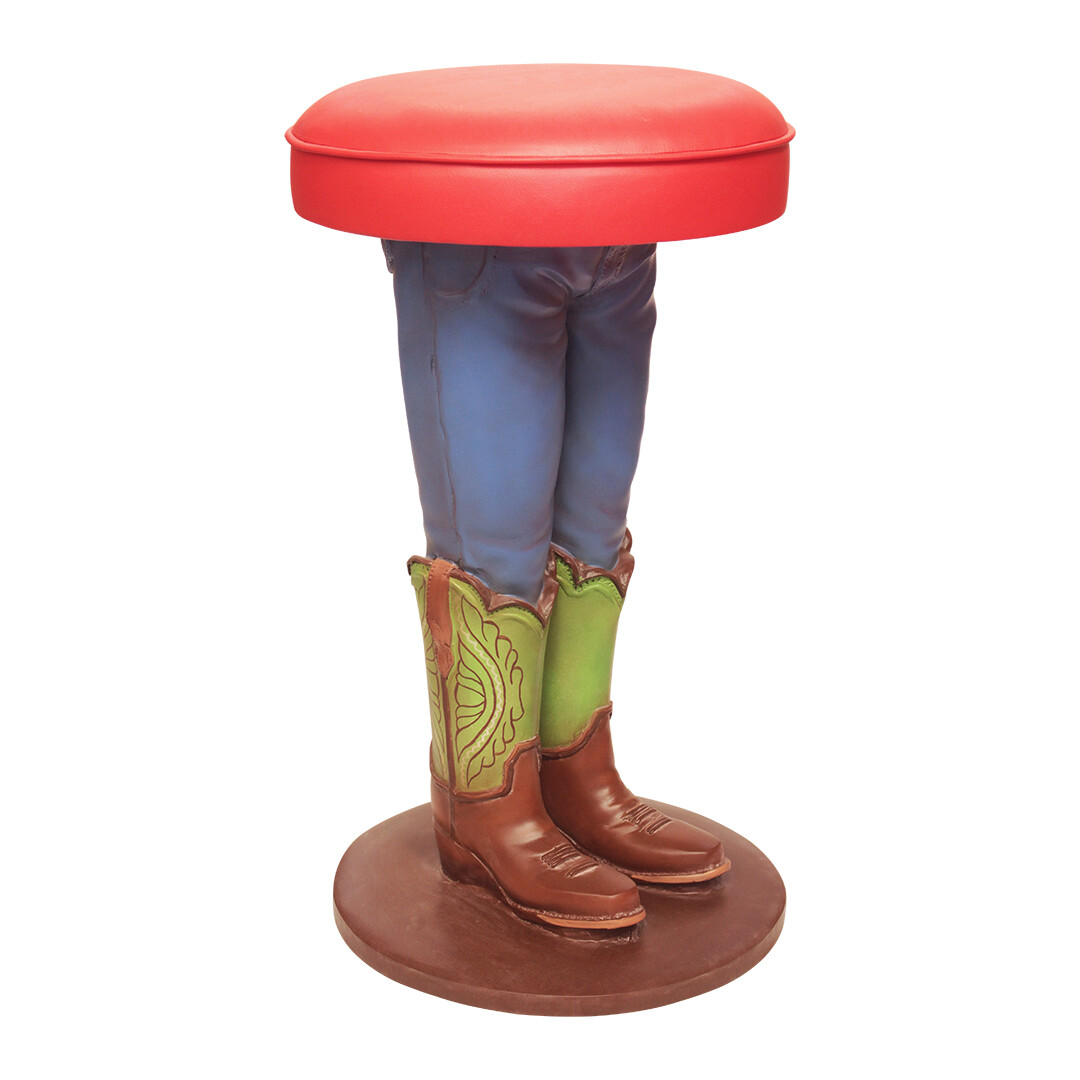 Cowboy Bar Stool in Jeans and Green Boots - Bar Stool - Home Decor