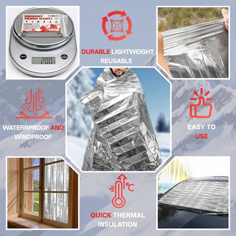 SecuCaptain Survival Emergency Thermal Blankets: Extra Large 84” x63” Space