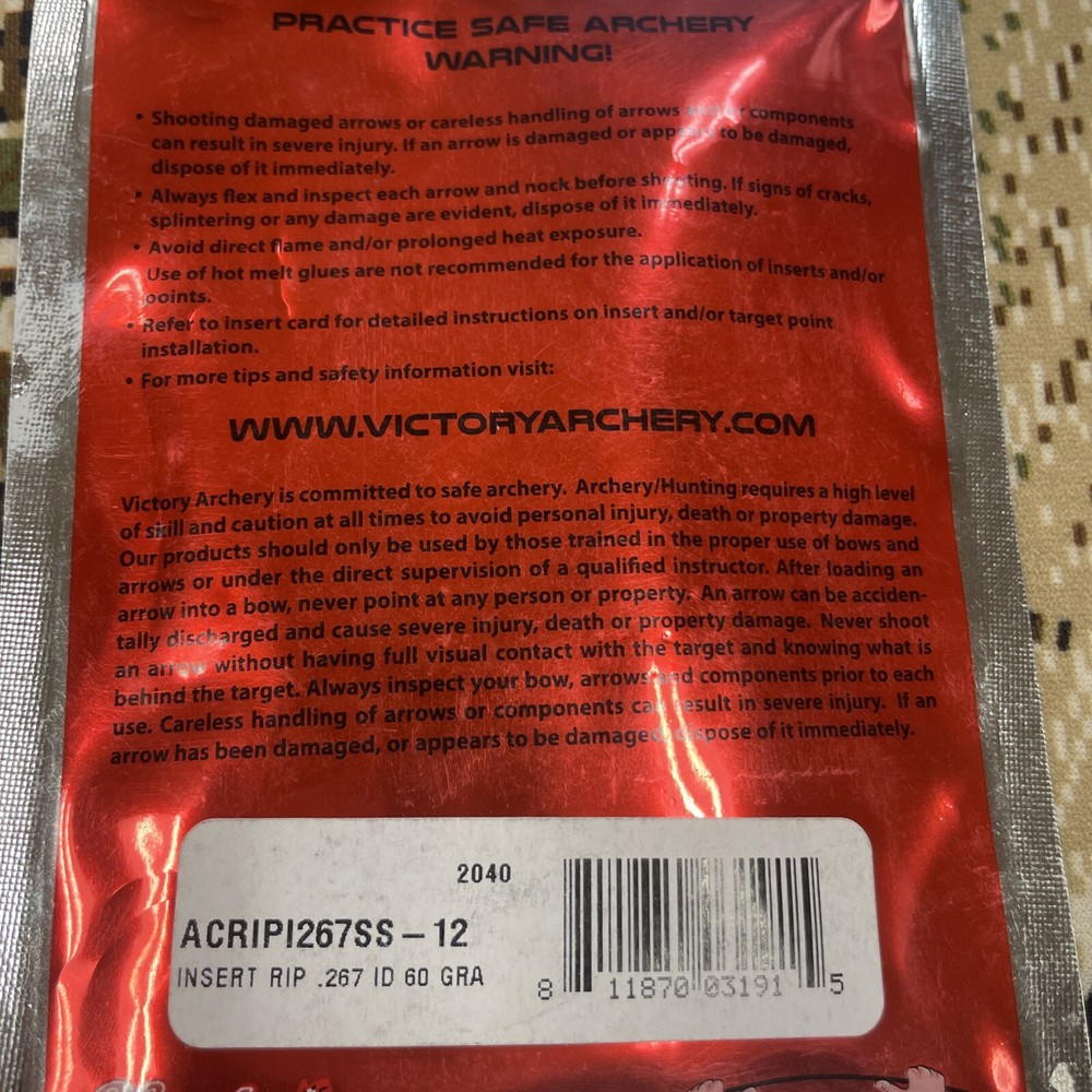 Victory Archery Elite Arrow Components Insert RIP .267 ID 60 Grain