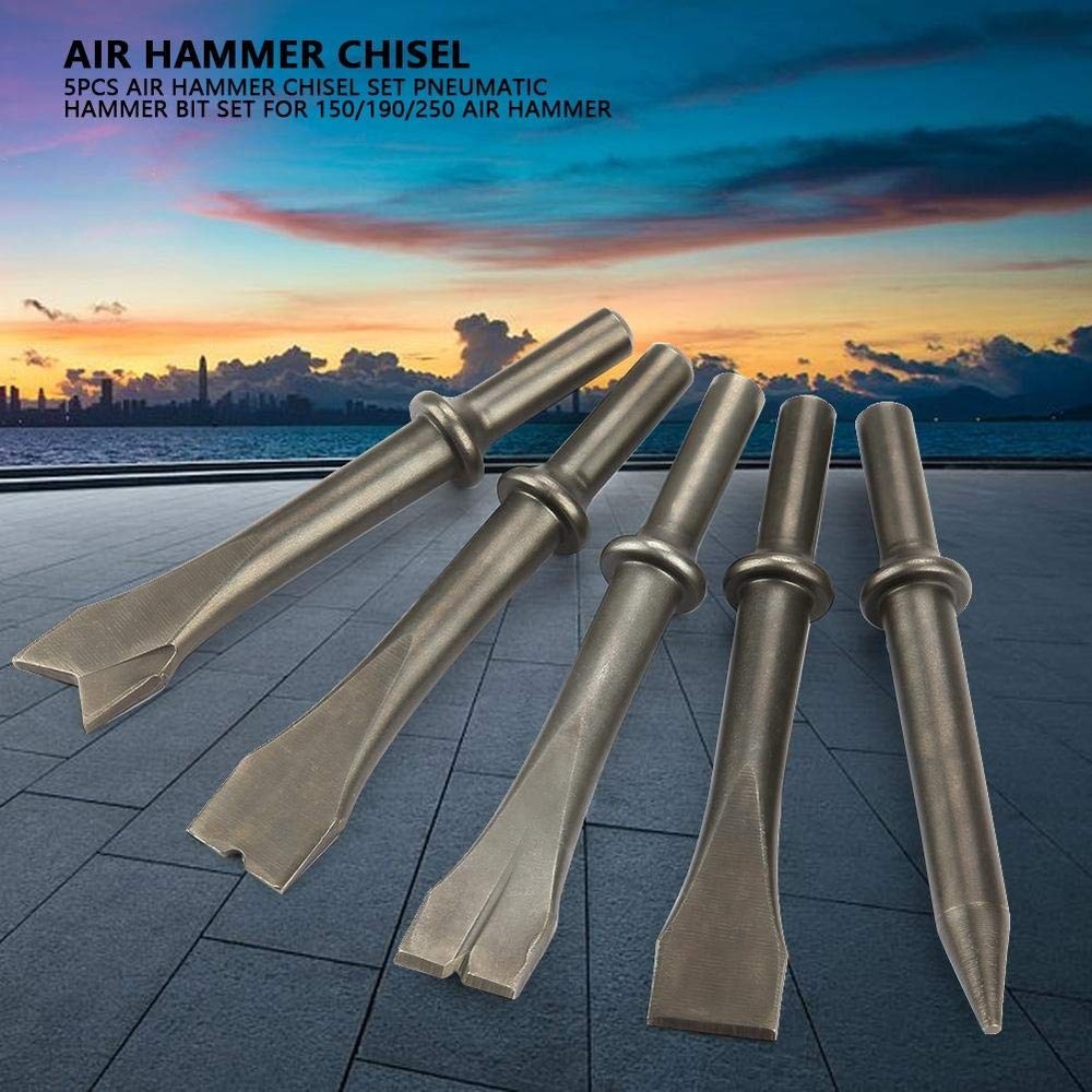 Air Hammer Bit Set Chisel Pneumatic 5 PCS Tool Kit Heavy Duty Replacement